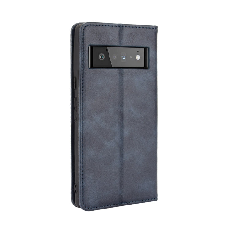 For Google Pixel 6 Magnetic Buckle Retro Crazy Horse Texture Horizontal Flip Leather Case with Holder & Card Slots & Photo Frame(Blue) - Google Cases by buy2fix | Online Shopping UK | buy2fix