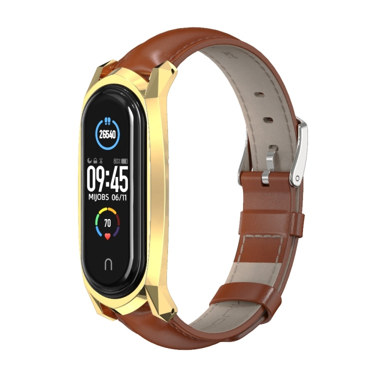 For Xiaomi Mi Band 6 / 5 / 4 / 3 Mijobs GT First Layer Cowhide Watch Band(Oil Brown+Gold) - Watch Bands by MIJOBS | Online Shopping UK | buy2fix