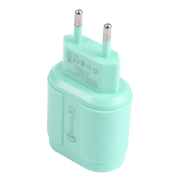 13-3 QC3.0 Single USB Interface Macarons Travel Charger, EU Plug(Green) - Mobile Accessories by buy2fix | Online Shopping UK | buy2fix