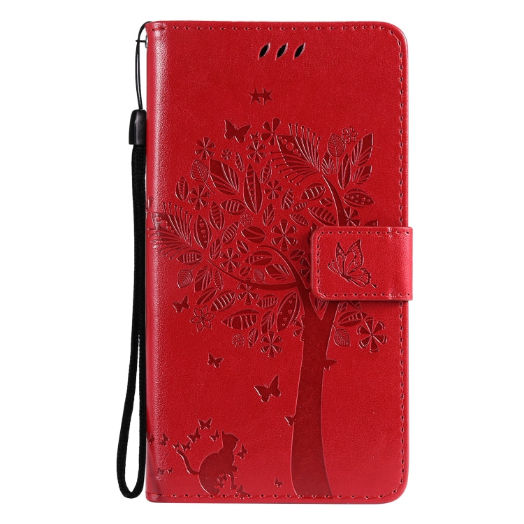 For Huawei P50 Pro Tree & Cat Pattern Pressed Printing Horizontal Flip PU Leather Case with Holder & Card Slots & Wallet & Lanyard(Red) - Huawei Cases by buy2fix | Online Shopping UK | buy2fix