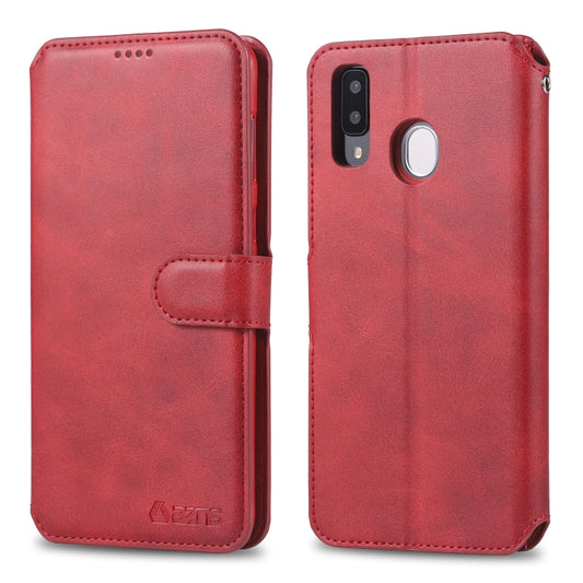 For  Galaxy A20e  AZNS Calf Texture Magnetic Horizontal Flip PU Leather Case with Holder & Card Slots & Photo Frame(Red) - Galaxy Phone Cases by AZNS | Online Shopping UK | buy2fix