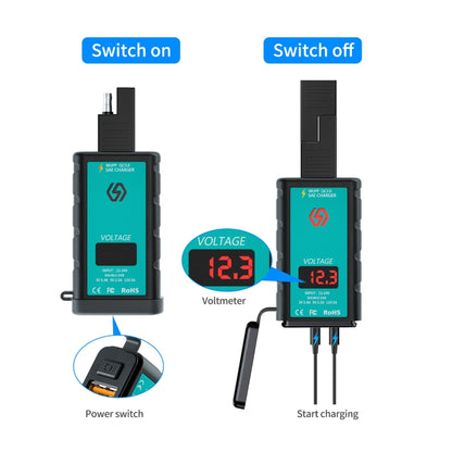 WUPP ZH-1422A3 DC12-24V Motorcycle Square Dual USB Fast Charging Charger with Switch + Voltmeter + Integrated SAE Socket + 1.4m OT Terminal Cable - Battery Charger by WUPP | Online Shopping UK | buy2fix