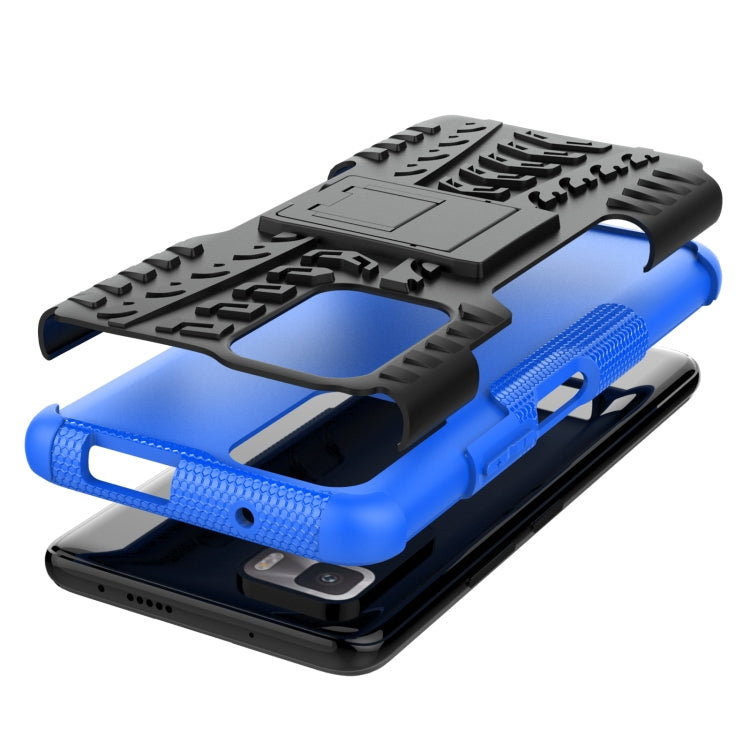 For Xiaomi Poco X3 GT Tire Texture Shockproof TPU+PC Protective Case with Holder(Blue) - Xiaomi Cases by buy2fix | Online Shopping UK | buy2fix