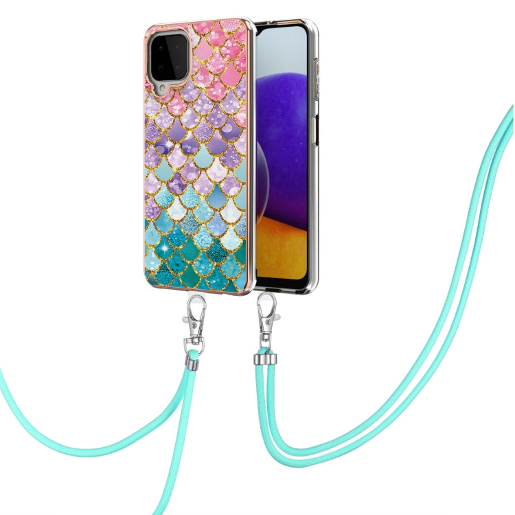 For Samsung Galaxy A22 4G EU Version/M32 Electroplating Pattern IMD TPU Shockproof Case with Neck Lanyard(Colorful Scales) - Samsung Accessories by buy2fix | Online Shopping UK | buy2fix