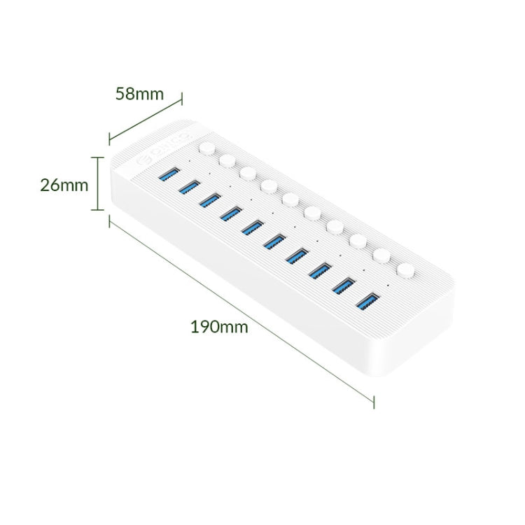 ORICO CT2U3-10AB-WH 10 In 1 Plastic Stripes Multi-Port USB HUB with Individual Switches, EU Plug(White) - USB 3.0 HUB by ORICO | Online Shopping UK | buy2fix