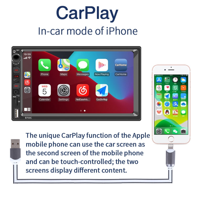 B700C HD 7 inch Universal Car MP5 Player with Carplay, Support FM & Bluetooth & TF Card - In Car by buy2fix | Online Shopping UK | buy2fix