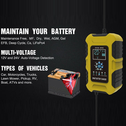 FOXSUR 10A 12V 7-segment Motorcycle / Car Smart Battery Charger, Plug Type:UK Plug(Yellow) - Battery Charger by FOXSUR | Online Shopping UK | buy2fix