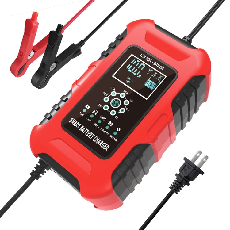 FOXSUR 10A 12V 7-segment Motorcycle / Car Smart Battery Charger, Plug Type:US Plug(Red) - Battery Charger by FOXSUR | Online Shopping UK | buy2fix