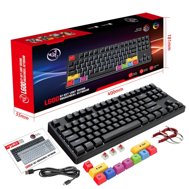 HXSJ L600 87 Keys USB-C / Type-C Wired Red Shaft Mechanical Keyboard with Cool Backlight(Black) - Wired Keyboard by HXSJ | Online Shopping UK | buy2fix