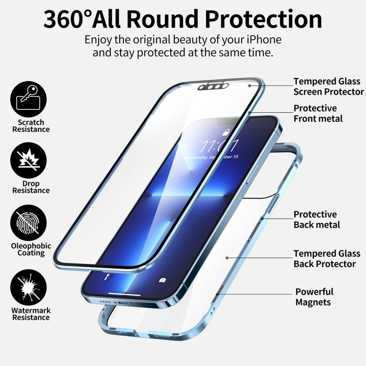 For iPhone 13 Pro HD Magnetic Metal Frame Double-sided Tempered Glass Phone Case (Black) - Apple Accessories by buy2fix | Online Shopping UK | buy2fix