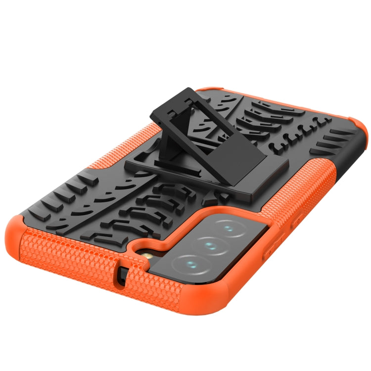 For Samsung Galaxy S22+ 5G Tire Texture Shockproof TPU+PC Phone Case with Holder(Orange) - Samsung Accessories by buy2fix | Online Shopping UK | buy2fix