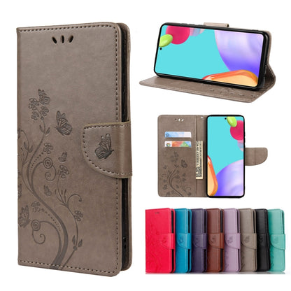 For Samsung Galaxy A33 5G Butterfly Flower Pattern Horizontal Flip Leather Phone Case with Card Slot & Holder(Grey) - Samsung Accessories by buy2fix | Online Shopping UK | buy2fix