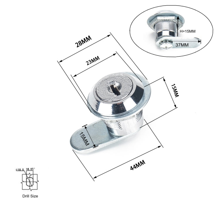 A2922-01 2 in 1 15mm Cylinder Drawer & Cabinet Lock Cam Locks - In Car by buy2fix | Online Shopping UK | buy2fix