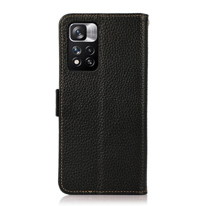 For Xiaomi Redmi Note 11 Pro KHAZNEH Side-Magnetic Litchi Genuine Leather RFID Phone Case(Black) - Xiaomi Cases by buy2fix | Online Shopping UK | buy2fix