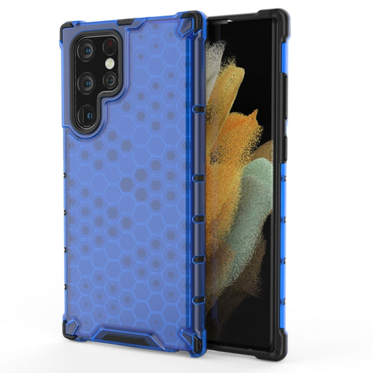 For Samsung Galaxy S22 Ultra 5G Honeycomb PC + TPU Phone Case(Blue) - Galaxy S22 Ultra 5G Cases by buy2fix | Online Shopping UK | buy2fix