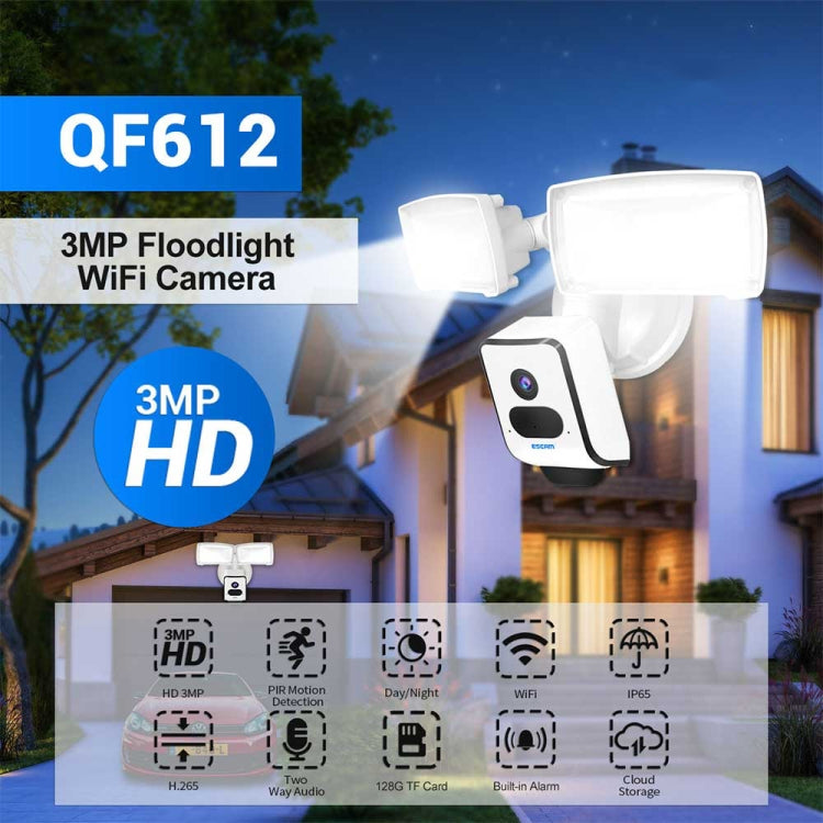 ESCAM QF612 3MP WiFi IP Camera & Floodlight, Support Night Vision / PIR Detection(UK Plug) - Security by ESCAM | Online Shopping UK | buy2fix