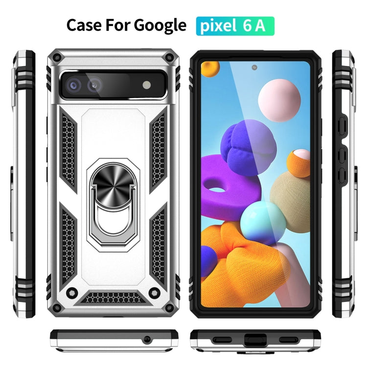 For Google Pixel 6A Shockproof TPU + PC Protective Case with 360 Degree Rotating Holder(Silver) - Google Cases by buy2fix | Online Shopping UK | buy2fix