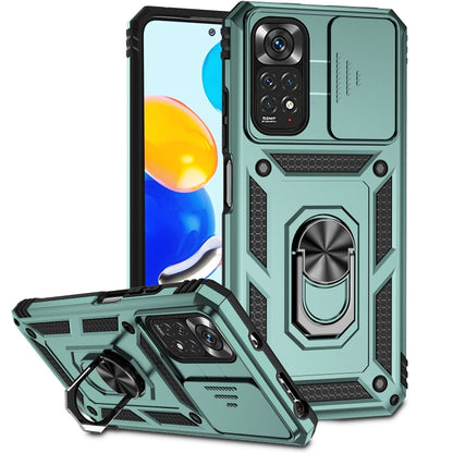 For Xiaomi Redmi Note 11 Global Sliding Camshield Holder Phone Case(Dark Green) - Redmi Note 11 Case by buy2fix | Online Shopping UK | buy2fix