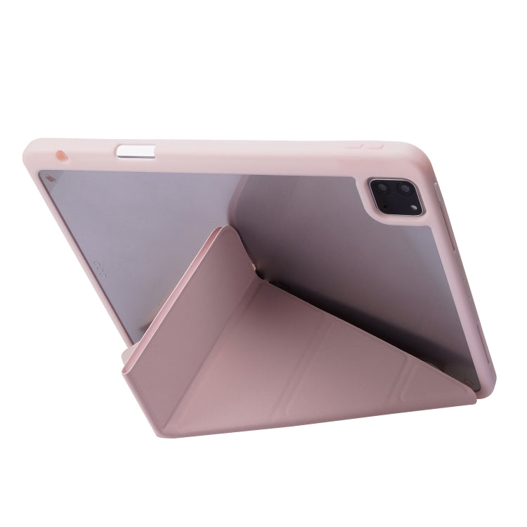 For iPad Pro 12.9 2022 / 2021 / 2020 / 2018 Deformation Transparent Acrylic Leather Tablet Case(Pink) - Apple Accessories by buy2fix | Online Shopping UK | buy2fix