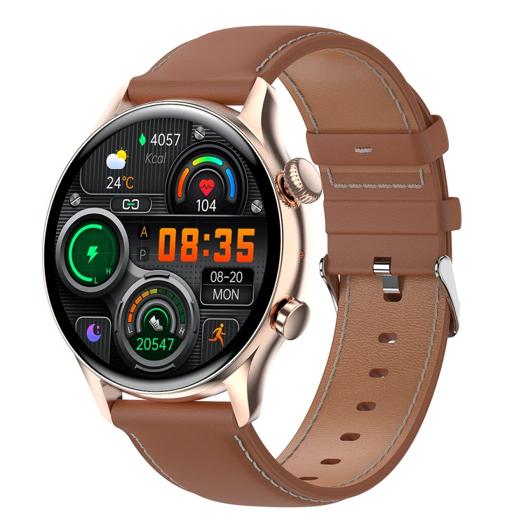 HK8Pro 1.36 inch AMOLED Screen Leather Strap Smart Watch, Support NFC Function / Blood Oxygen Monitoring(Gold) - Smart Wear by buy2fix | Online Shopping UK | buy2fix