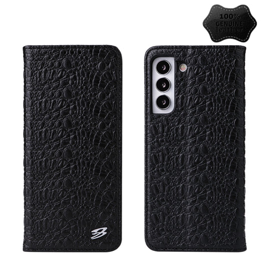 For Samsung Galaxy S22+ 5G Fierre Shann Crocodile Texture Magnetic Genuine Leather Phone Case(Black) - Galaxy S22+ 5G Cases by FIERRE SHANN | Online Shopping UK | buy2fix