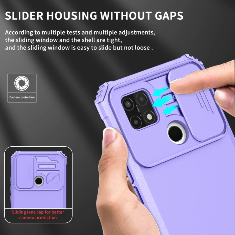 For OPPO A15 Stereoscopic Holder Sliding Camshield Phone Case(Purple) - OPPO & vivo Accessories by buy2fix | Online Shopping UK | buy2fix