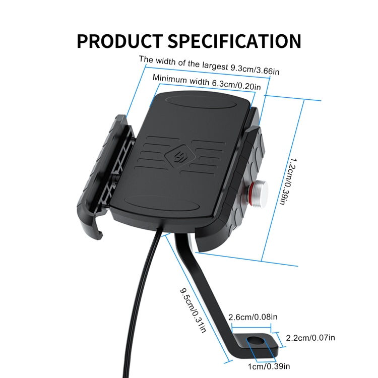 ZH-19414A2 M9 Motorcycle 2 in 1 Wireless + USB Charging Mobile Phone Bracket, Rearview Mirror Type - In Car by buy2fix | Online Shopping UK | buy2fix