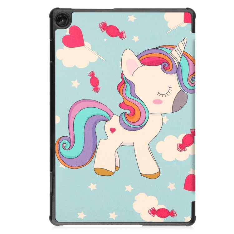 For Lenovo Tab M10 3rd Gen Custer Painted 3-Fold Holder Smart Leather Tablet Case(Unicorn) - For Lenovo by buy2fix | Online Shopping UK | buy2fix