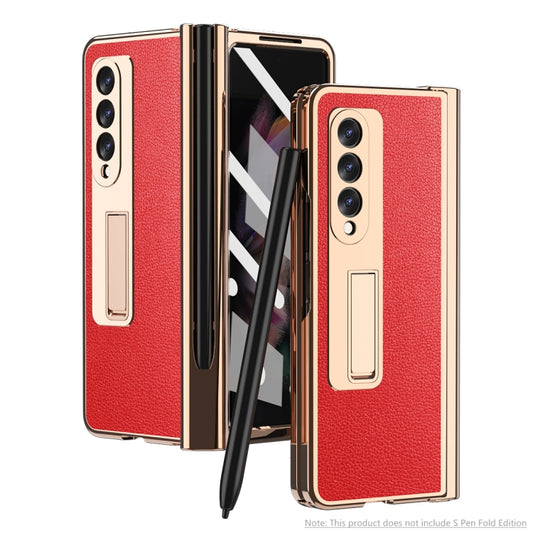 For Samsung Galaxy Z Fold3 Litchi Texture Integrated Electroplating Hinge Flip Phone Case with Pen Slot(Red) - Galaxy Phone Cases by buy2fix | Online Shopping UK | buy2fix