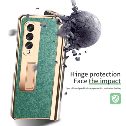 For Samsung Galaxy Z Fold3 Litchi Texture Integrated Electroplating Hinge Flip Phone Case with Pen Slot(Green) - Galaxy Phone Cases by buy2fix | Online Shopping UK | buy2fix