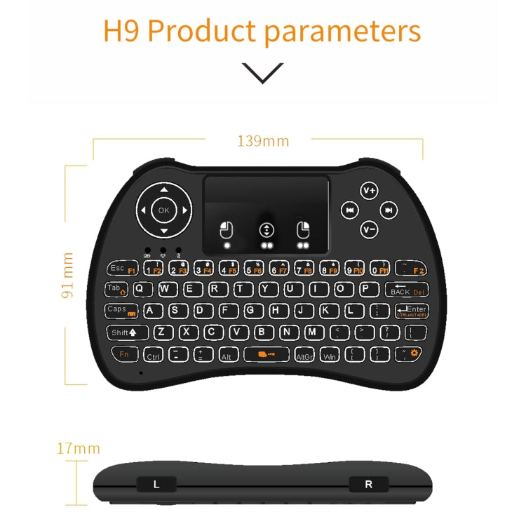 H9 2.4GHz Mini Wireless Air Mouse QWERTY Keyboard with White Backlight & Touchpad for PC, TV(Black) - MINI PC Accessories & Gadgets by buy2fix | Online Shopping UK | buy2fix