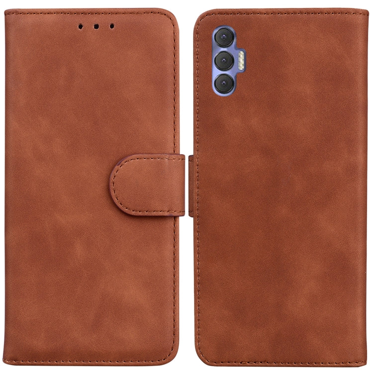 For Tecno Spark 8 Pro Skin Feel Pure Color Flip Leather Phone Case(Brown) - Tecno Cases by buy2fix | Online Shopping UK | buy2fix