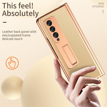 For Samsung Galaxy Z Fold3 5G Litchi Texture Leather Hinged Electroplated Phone Case with S Pen Fold Edition & Protective Film(Gold) - Galaxy Phone Cases by buy2fix | Online Shopping UK | buy2fix