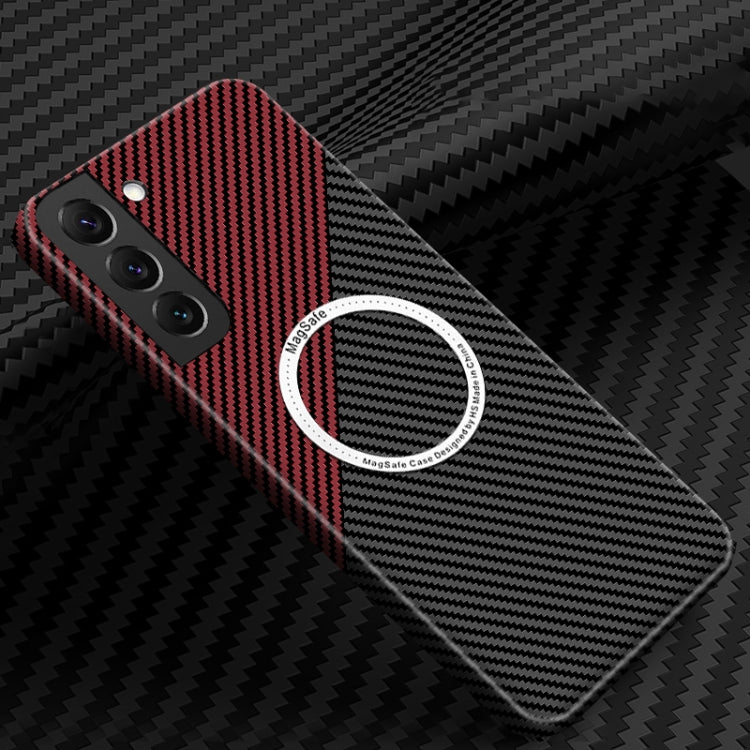 For Samsung Galaxy S22 5G Carbon Fiber Texture MagSafe Magnetic Phone Case(Black Red) - Galaxy S22 5G Cases by buy2fix | Online Shopping UK | buy2fix