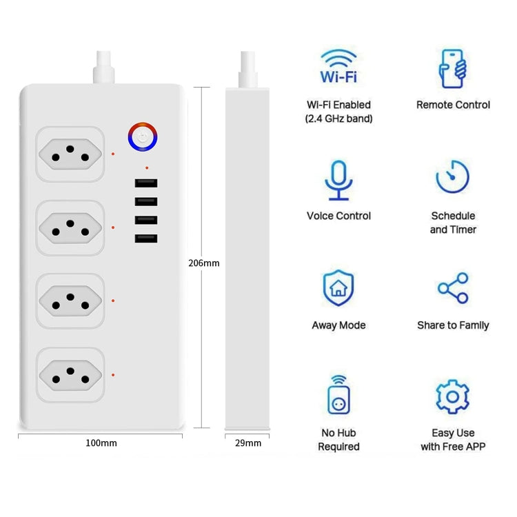 WiFi 10A SM-SO301-B 4 Holes + 4 USB Multi-purpose Smart Power Strip, Brazil Plug - Consumer Electronics by buy2fix | Online Shopping UK | buy2fix