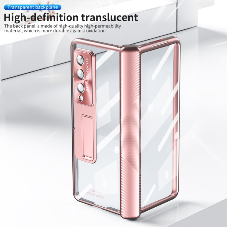 For Samsung Galaxy Z Fold3 5G Magnetic Hinges Plating Phone Case with Holder(Rose Gold) - Galaxy Phone Cases by buy2fix | Online Shopping UK | buy2fix