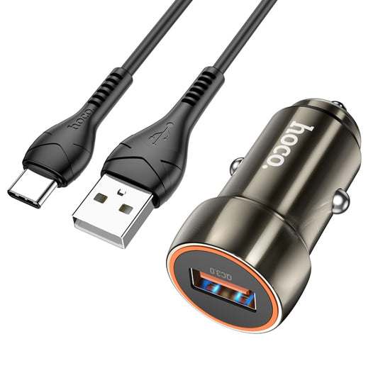 hoco Z46 Blue Shield Single Port QC3.0 Car Charger Set with Type-C Cable(Metal Grey) - In Car by hoco | Online Shopping UK | buy2fix