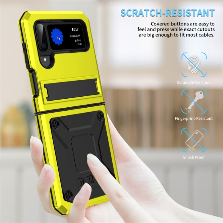 For Samsung Galaxy Z Flip4 Metal Shock-proof Phone Case With Holder(Yellow) - Galaxy Z Flip4 5G Cases by buy2fix | Online Shopping UK | buy2fix