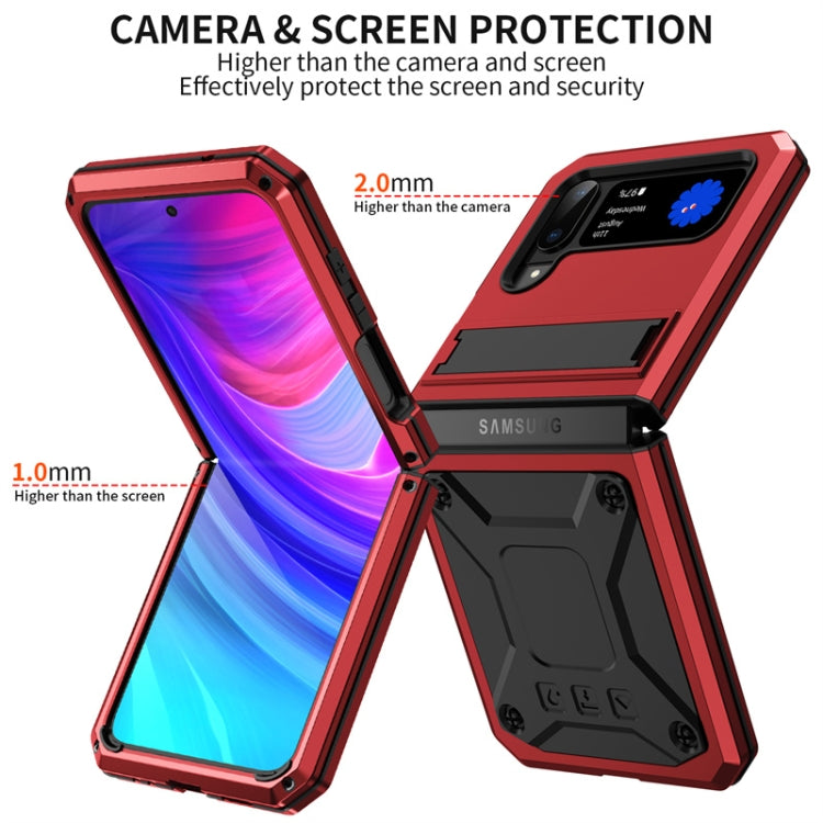 For Samsung Galaxy Z Flip3 5G Metal Shock-proof Phone Case With Holder(Red) - Galaxy Phone Cases by buy2fix | Online Shopping UK | buy2fix