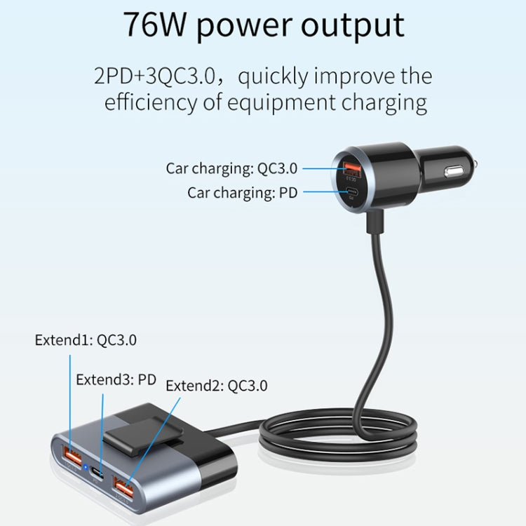 SC03 76W Output PD / QC3.0 Fast Charge Extended Car Charger - In Car by buy2fix | Online Shopping UK | buy2fix