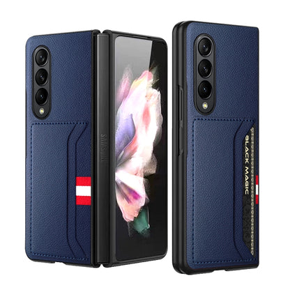 For Samsung Galaxy Z Fold4 5G GKK Litchi Texture Card Slot Phone Case(Blue) - Galaxy Z Fold4 5G Cases by GKK | Online Shopping UK | buy2fix