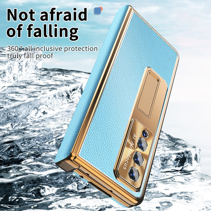 For Samsung Galaxy Z Fold4 Litchi Pattern Magnetic Shell Film Integrated Shockproof Phone Case(Blue Gold) - Galaxy Z Fold4 5G Cases by buy2fix | Online Shopping UK | buy2fix