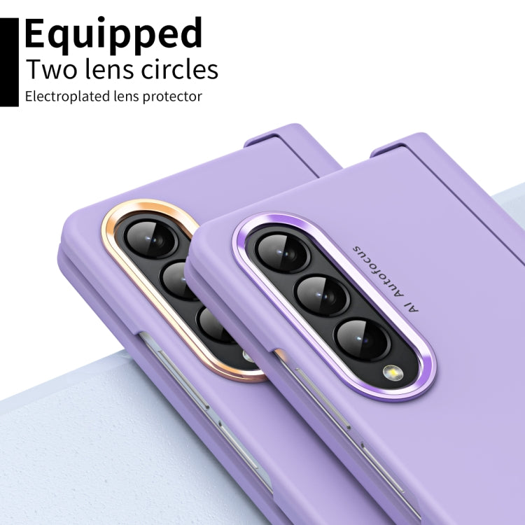 For Samsung Galaxy Z Fold4 Skin Feel Two-color Contact Lens Hinge Flip Phone Case with Pen Slot(Purple) - Galaxy Z Fold4 5G Cases by buy2fix | Online Shopping UK | buy2fix