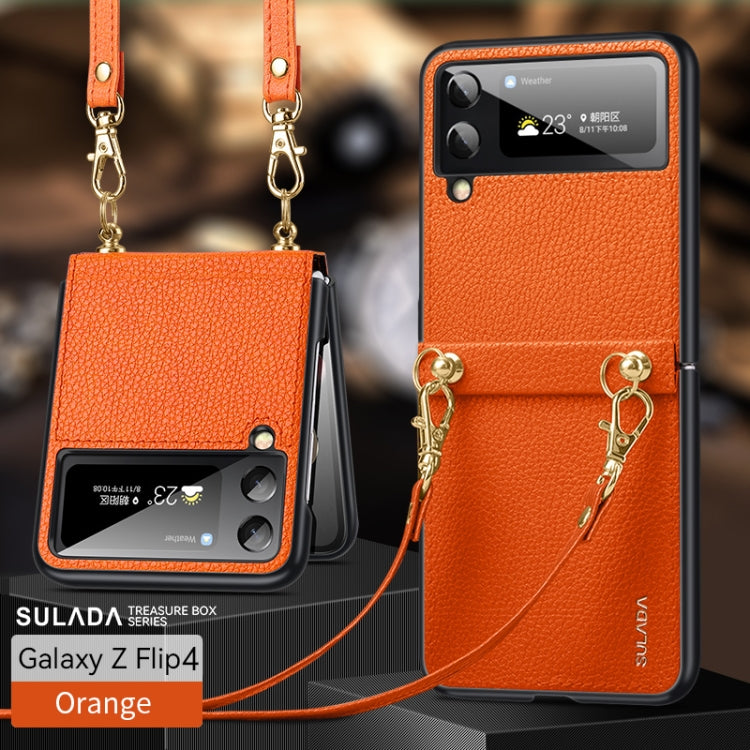 For Samsung Galaxy Z Flip4 SULADA Litchi Texture Leather + TPU Phone Case with Strap(Orange) - Galaxy Z Flip4 5G Cases by SULADA | Online Shopping UK | buy2fix