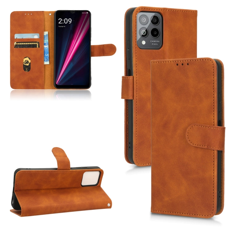 For T-Mobile Revvl 6 Pro 5G Skin Feel Magnetic Flip Leather Phone Case(Brown) - More Brand by buy2fix | Online Shopping UK | buy2fix