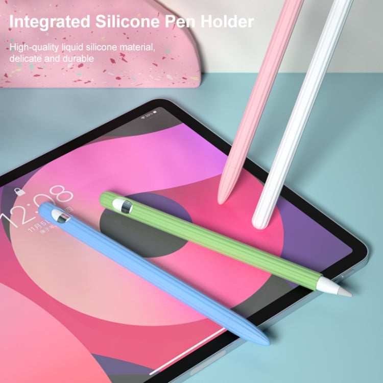 3 in 1 Striped Liquid Silicone Stylus Case with Two Tip Caps For Apple Pencil 2(Matcha Green) - Pencil Accessories by buy2fix | Online Shopping UK | buy2fix