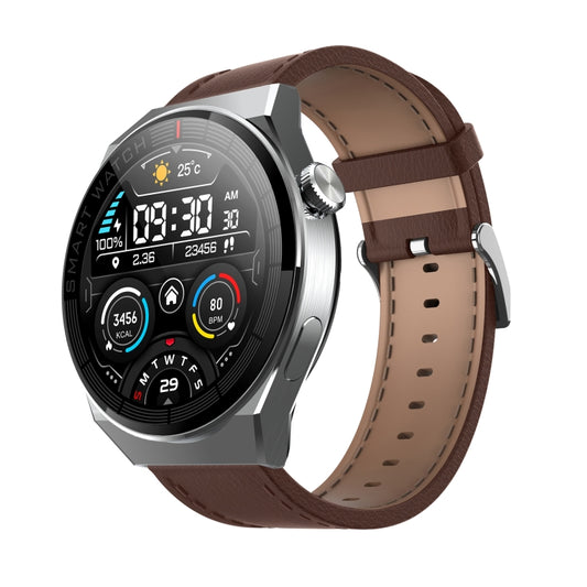 GW69 Plus Smart Watch, Support BT Call / Heart Rate / Blood Pressure / Blood Oxygen(Silver + Leather Strap Brown) - Smart Wear by buy2fix | Online Shopping UK | buy2fix