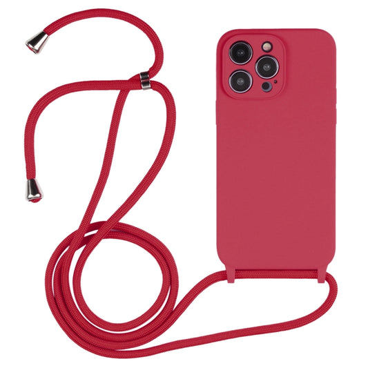 For iPhone 14 Pro Max Crossbody Lanyard Liquid Silicone Case(Rose Red) - iPhone 14 Pro Max Cases by buy2fix | Online Shopping UK | buy2fix