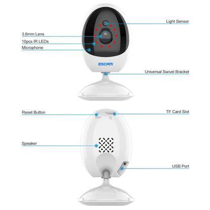 ESCAM QF006 3MP 1296P HD Indoor Wireless PTZ IP Camera IR Night Vision AI Humanoid Detection Home Security CCTV Monitor, Plug Type:EU Plug(White) - Security by ESCAM | Online Shopping UK | buy2fix