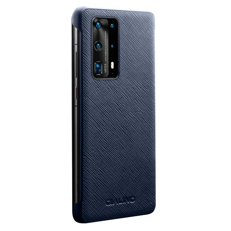 For Huawei P40 Pro QIALINO Puda Texture Side Window View Leather Phone Case(Blue) - Huawei Cases by QIALINO | Online Shopping UK | buy2fix